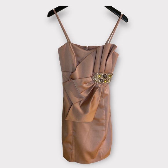 Satin Dress, Prom, Graduation, Embezzled with Rheinstones, Pink,Spaghetti Straps - Picture 2 of 7